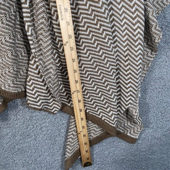 Chico's Shawl Womens Brown White One Size Knit Zigzag Kimono Sleeves Open Front - Picture 8 of 10